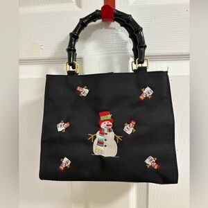 Tianni vintage snowman purse with plastic bamboo style handles